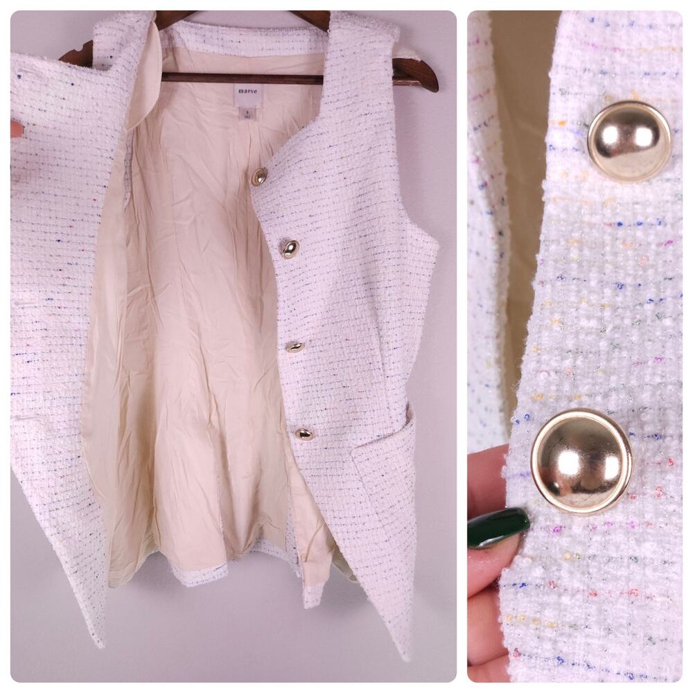 Maeve Anthropologie Tweed Sleeveless Vest Top S White Multicolor - Picture 8 of 13